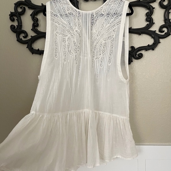 Free People Lace Sheer Tunic Top Pintuck Button Back M - Picture 3 of 16